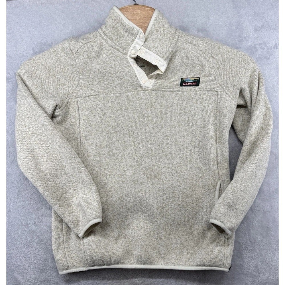 LL Bean Sweater Fleece Pullover Snap Oatmeal Beige Women's XS Regular‎